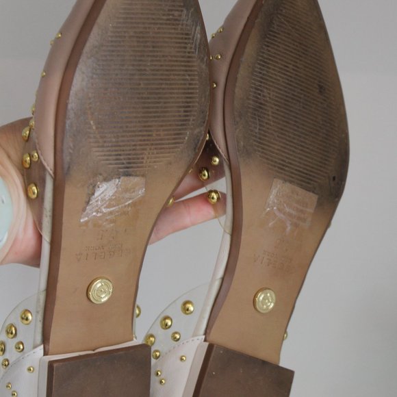 Cecelia New York Min White Ballet Flats Clear Chic Pointy Studded Shoes 7.5 - Picture 7 of 8